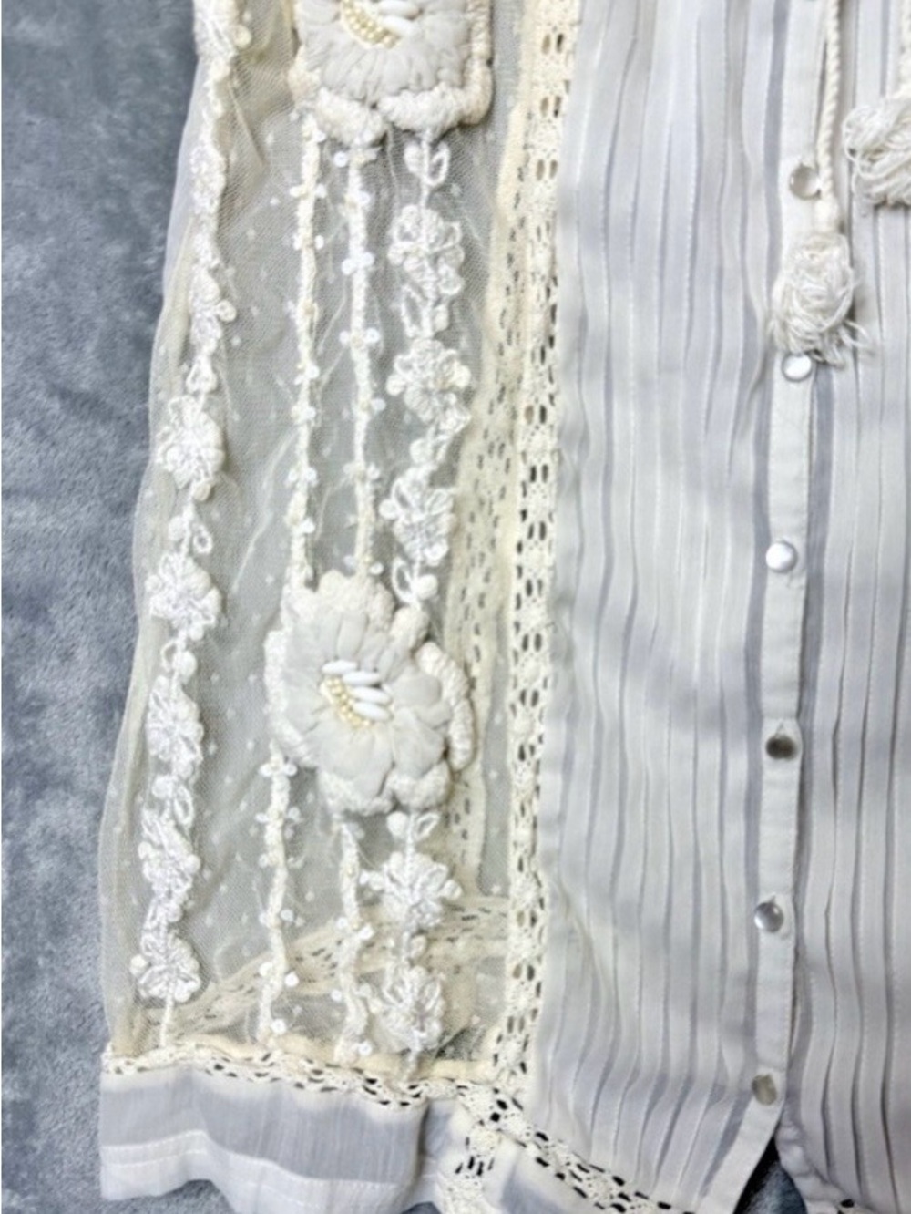 Sundance Cream Lace Embroidered Sheer Button-Front Blouse Sz M - Picture 4 of 11